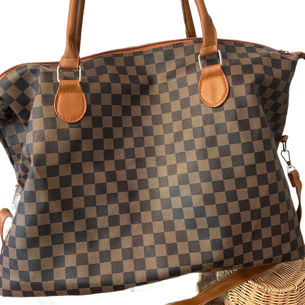 Checkered Brown Tote Bag Never Used